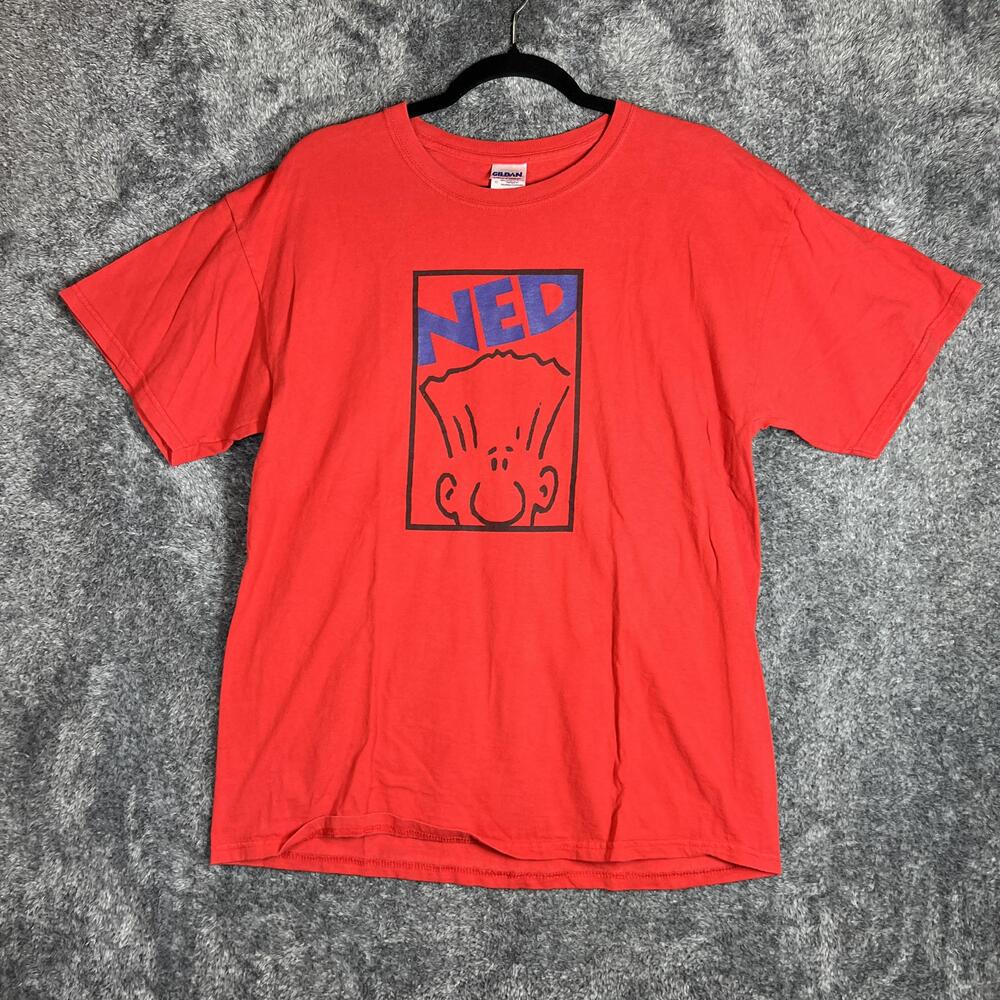 Gildan Shirt Mens L Red Ultra Cotton Graphic Crew Neck Preshrunk Casual